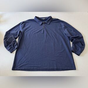 Royaura Men’s 3XL Navy Blue Long Sleeve Polo Shirt Vintage Button Flannel Accent